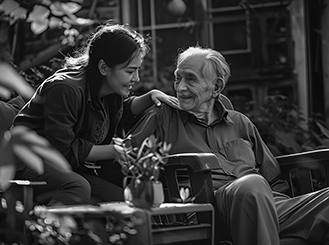 Caregiver helping senior with medication management