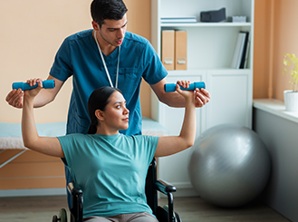 Caregiver supporting client with community participation