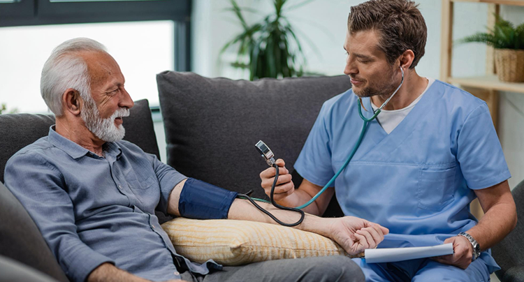 Professional caregiver providing patient care