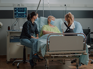 Nurse performing professional wound care and dressing change