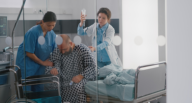 Professional nurse providing post-surgical care at home